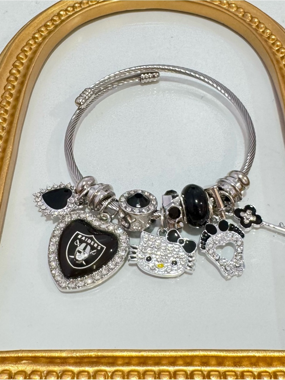New Black/Silver Cuff Charm Bracelet